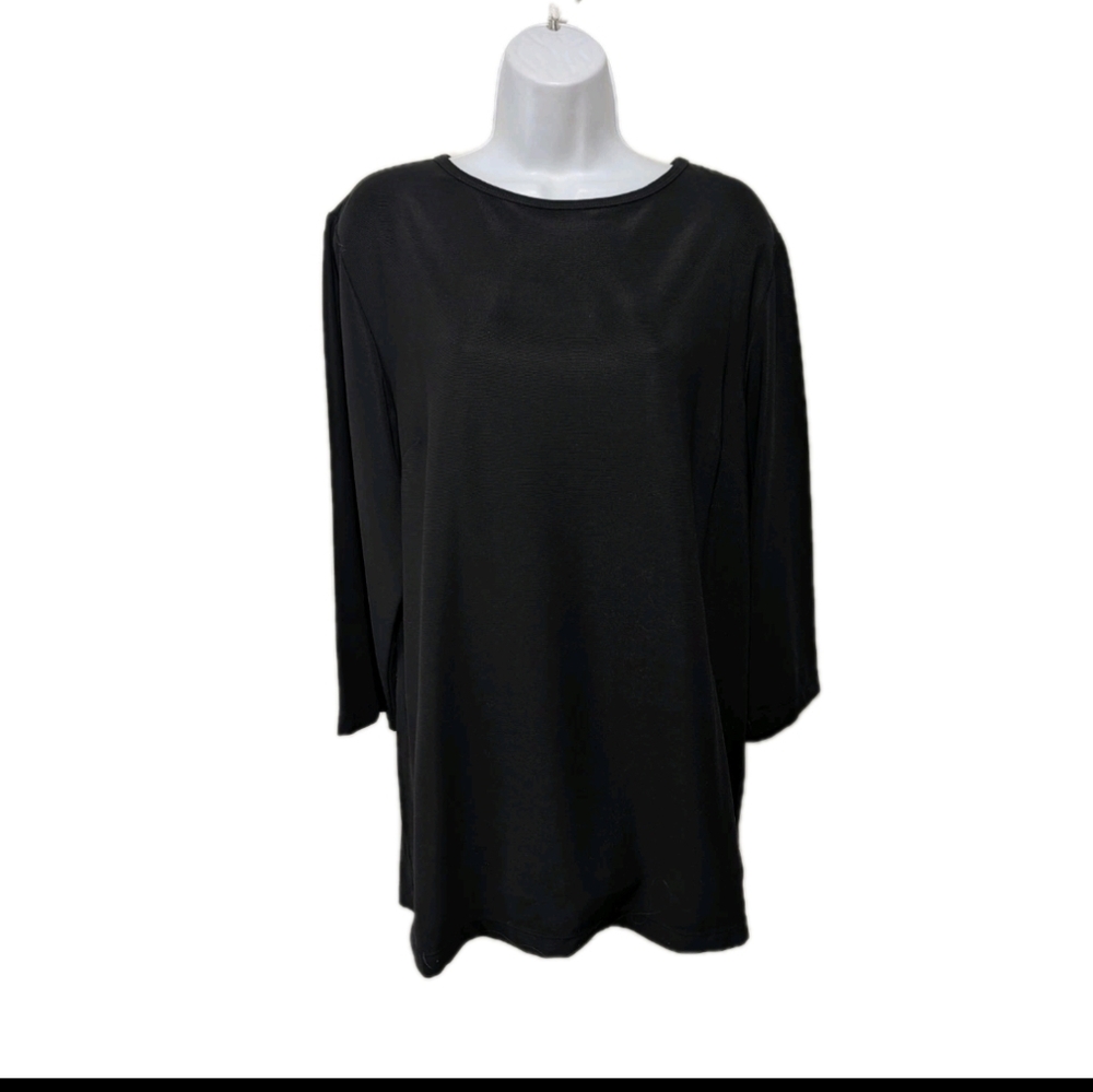 NWT Susan Graver Knit Tunic Top L Black Minimalist Mature #2